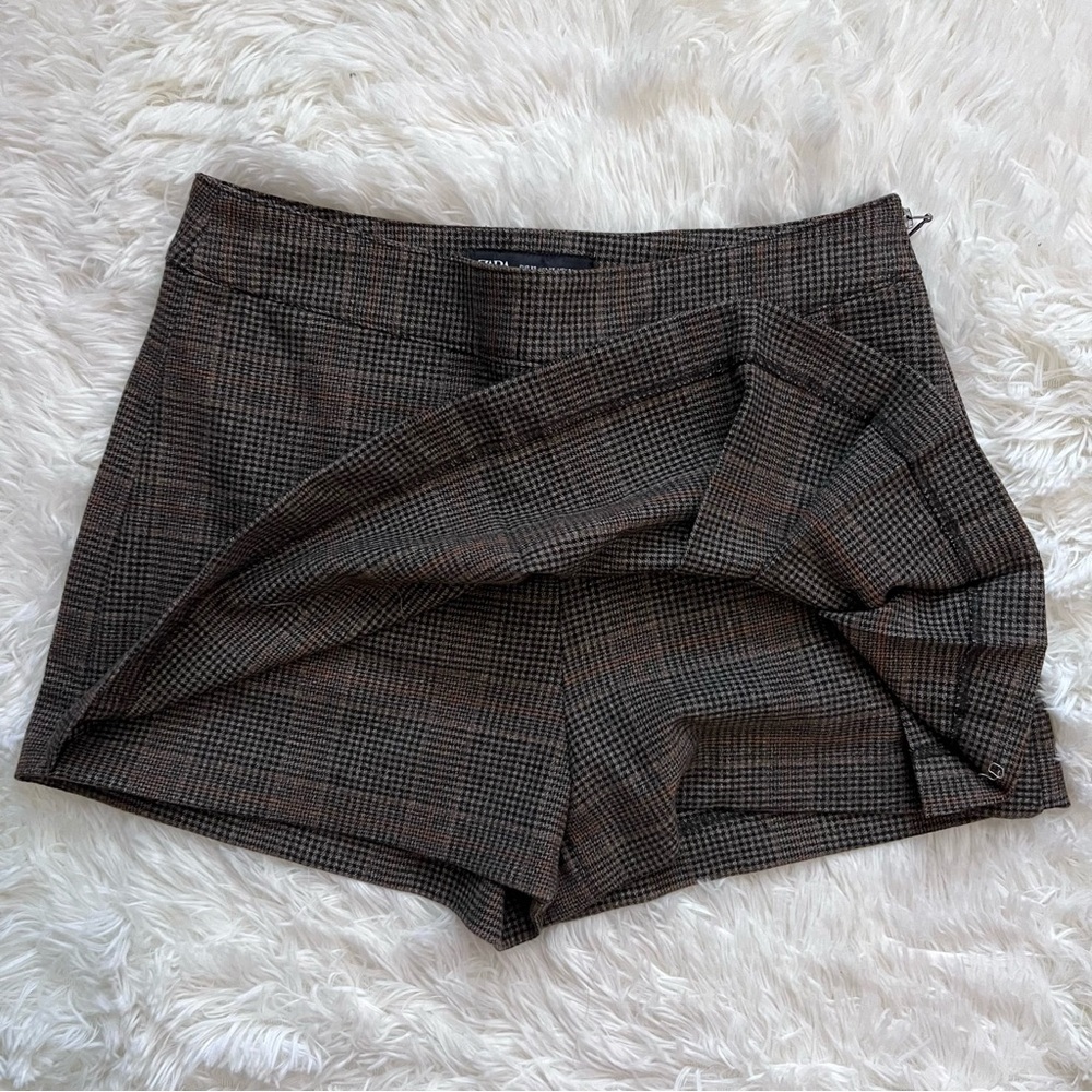 Zara Plaid Brown and Black Pleated Mini Skort
